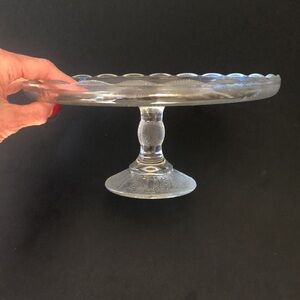 Vintage Jeannette Glass Co. Clear Depression Glass Cake Stand Harp Pattern 4 1/2
